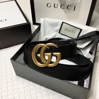 Gucci GG Marmont Ceinture Noir Doré Interlocking Double G Buckle Cuir Lisse