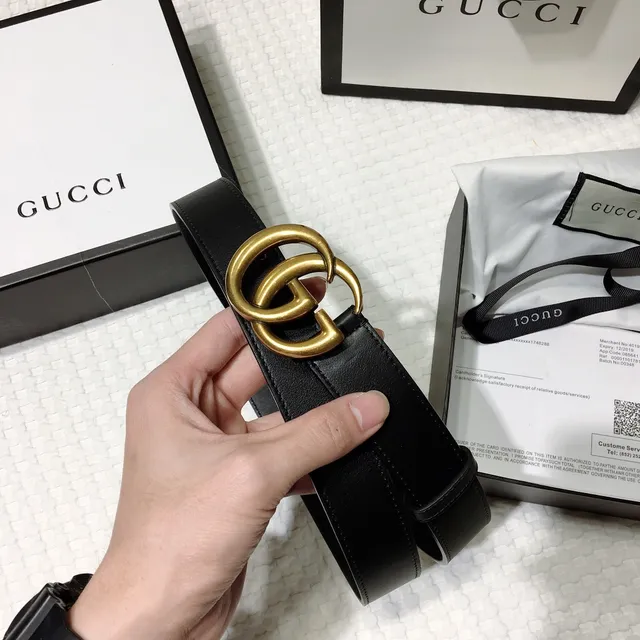 Gucci GG Marmont Black Gold Interlocking Double G Buckle Smooth Leather Belt 2