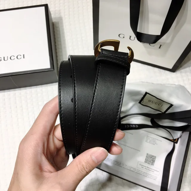 Gucci GG Marmont Black Gold Interlocking Double G Buckle Smooth Leather Belt 3