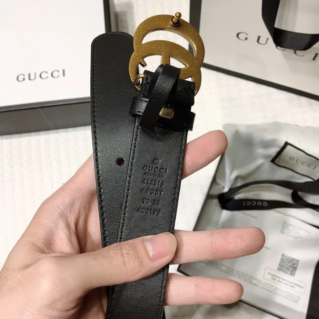 Gucci GG Marmont Black Gold Interlocking Double G Buckle Smooth Leather Belt 5