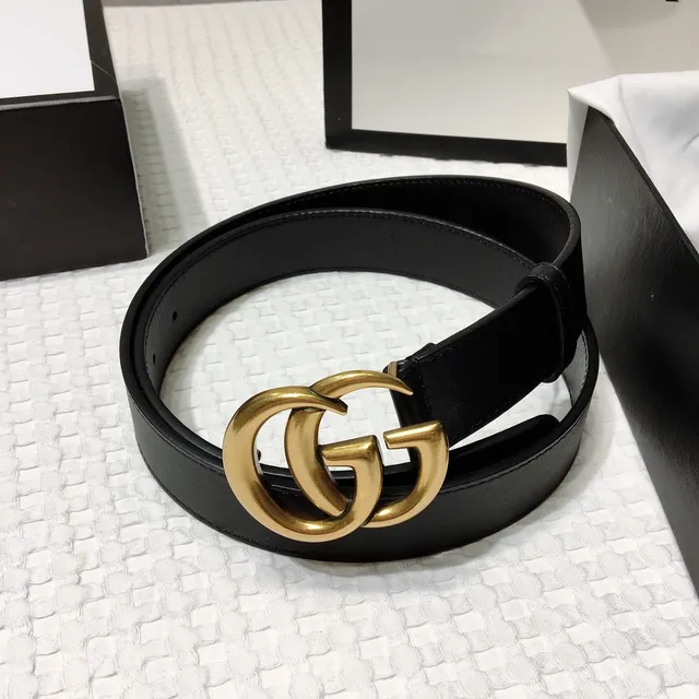 Gucci GG Marmont Black Gold Interlocking Double G Buckle Smooth Leather Belt 7
