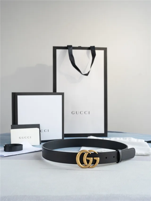Gucci GG Marmont Black Gold Interlocking G Buckle Smooth Leather Belt 7