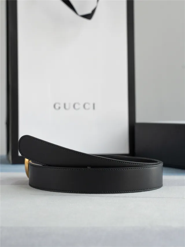 Gucci GG Marmont Black Gold Interlocking G Buckle Smooth Leather Belt 8