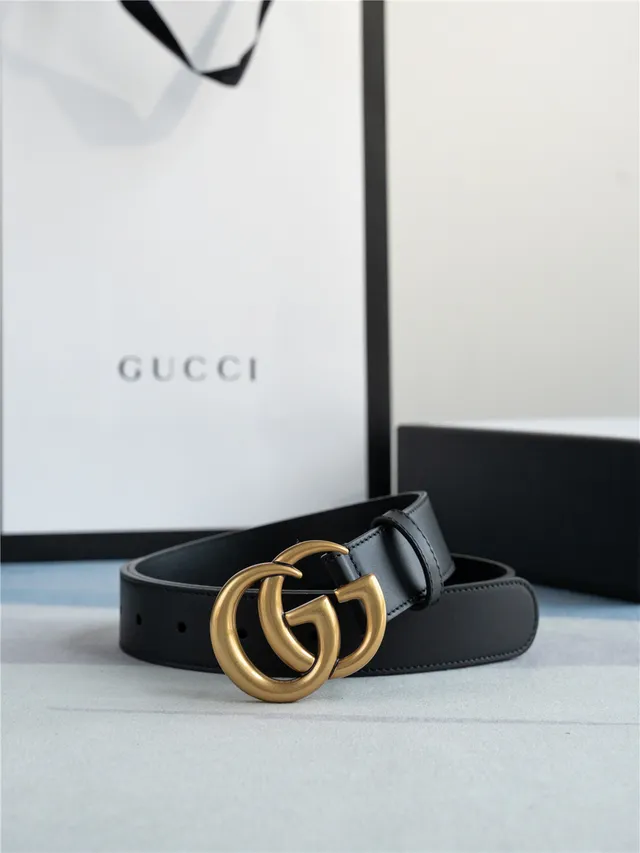 Gucci GG Marmont Black Gold Interlocking G Buckle Smooth Leather Belt 9