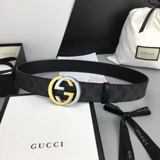 Gucci GG Marmont 黑金 Supreme Canvas Interlocking G 扣头 皮带