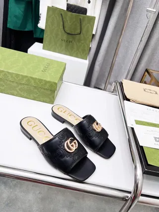 Gucci GG Marmont Black Quilted Leather Slide Slippers 3