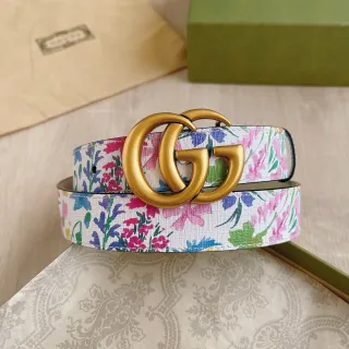 Gucci GG Marmont Ceinture en cuir blanc à motif floral