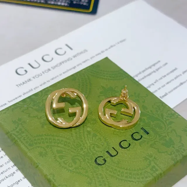 Gucci GG Marmont Brincos circulares dourado verde com logo double G interlocking 4
