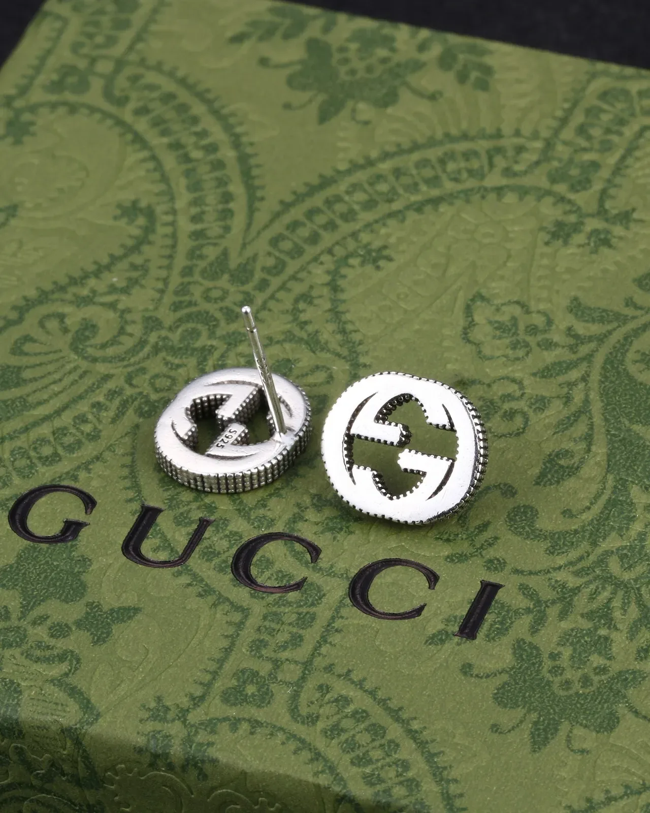 Gucci GG Marmont Interlocking G Beaded Edge Stud Earrings 3