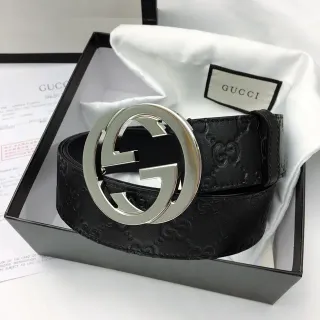 Gucci GG Marmont Interlocking G Buckle काला चमड़े का बेल्ट