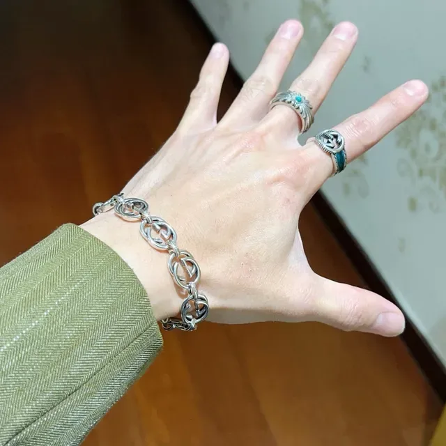 Gucci GG Marmont Interlocking G-Link Silver-Tone Bracelet 4