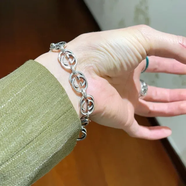 Gucci GG Marmont Interlocking G-Link Silver-Tone Bracelet 7