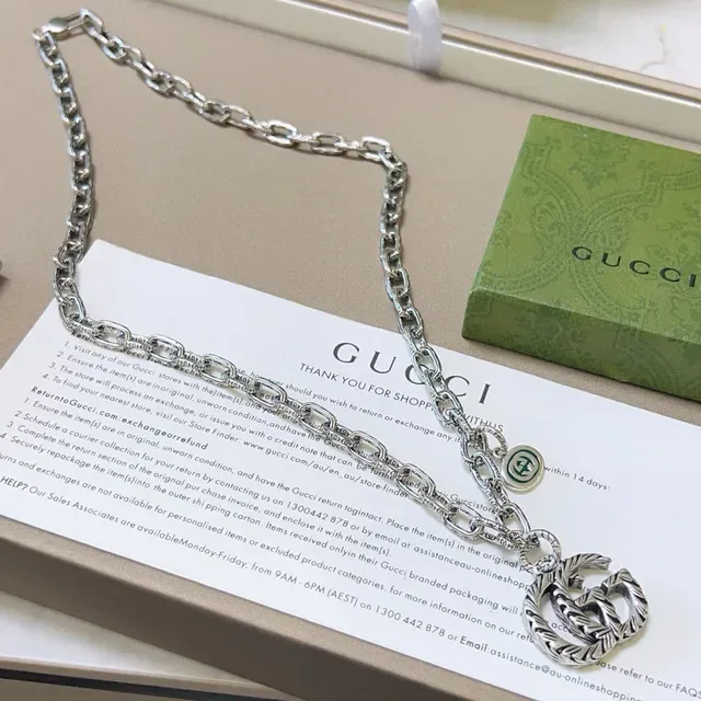 Gucci GG Marmont Interlocking G Rope-Textured Chain Necklace 9