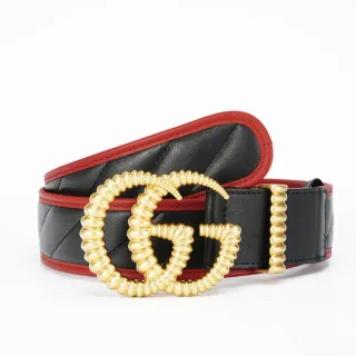 Gucci GG Marmont Quilted Black and Red Leather Belt