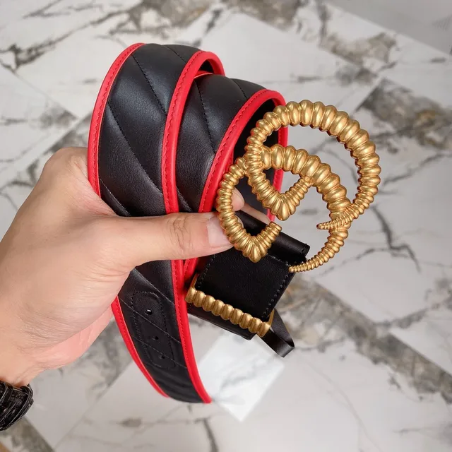 Gucci GG Marmont Ceinture en cuir noir et rouge matelassée 2