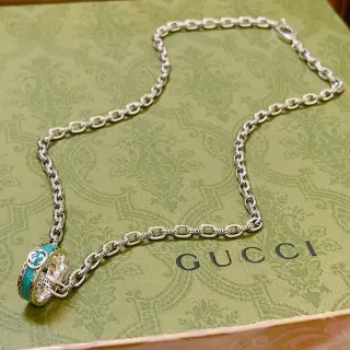 Gucci GG Marmont Corrente de elos prata azul pingente duplo aro giratório