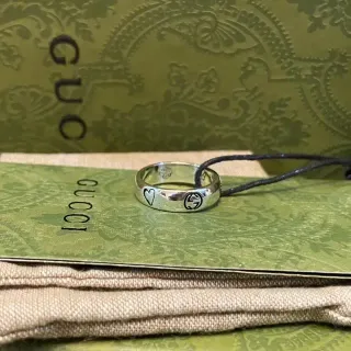 戒指 Gucci GG Marmont 银绿色 心形刻字 互锁 G Logo
