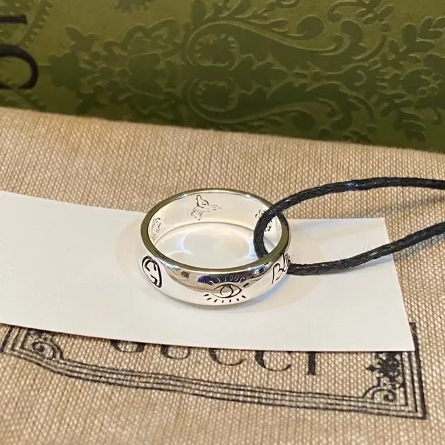 Gucci GG Marmont Silver Green Engraved Heart Motif Interlocking G Logo Ring 2