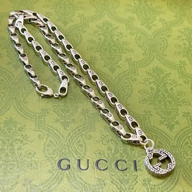 Gucci GG Marmont Silver Interlocking G Motif Oval-Link Chain Necklace 9