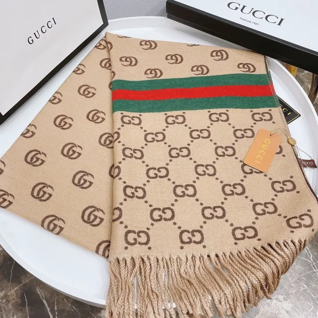 Gucci GG Monogram Rayas de Rede Cachecol de Cashmere 2