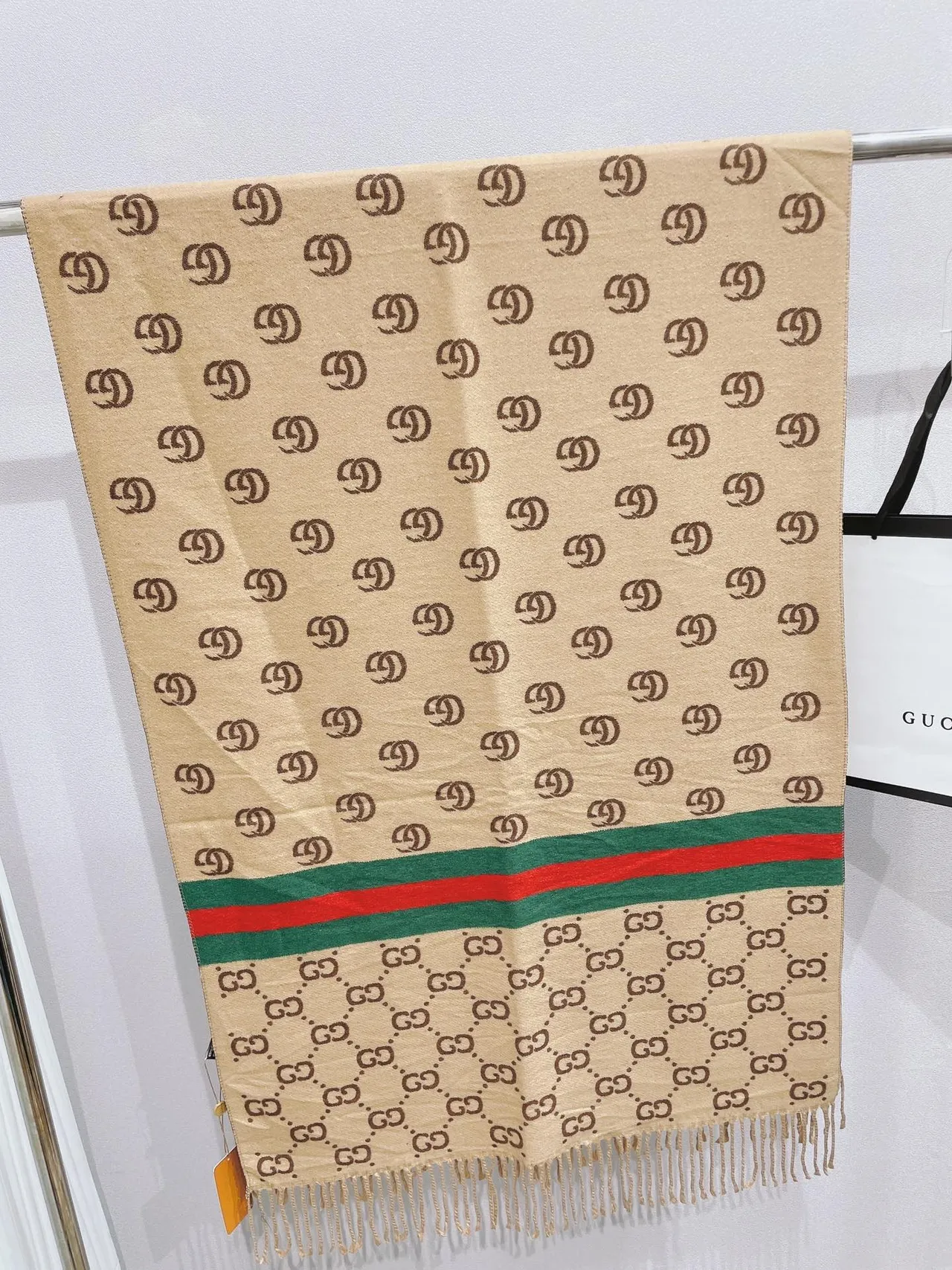 Gucci GG Monogram Rayas de Rede Cachecol de Cashmere 3