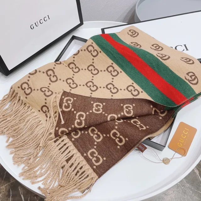 Gucci GG Monogram Rayas de Rede Cachecol de Cashmere 6