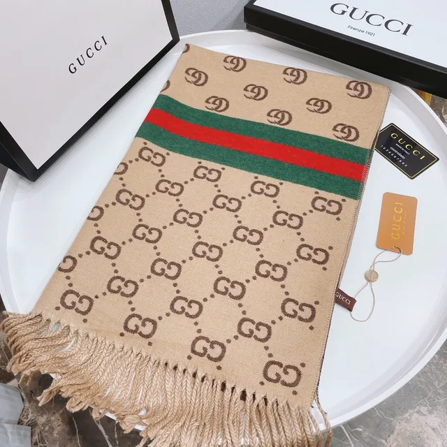 Gucci GG Monogram Rayas de Rede Cachecol de Cashmere 7