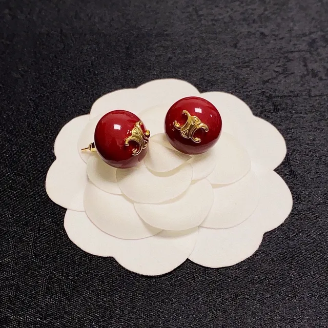 Gucci GG Red Glossy Spherical Stud Earrings 7