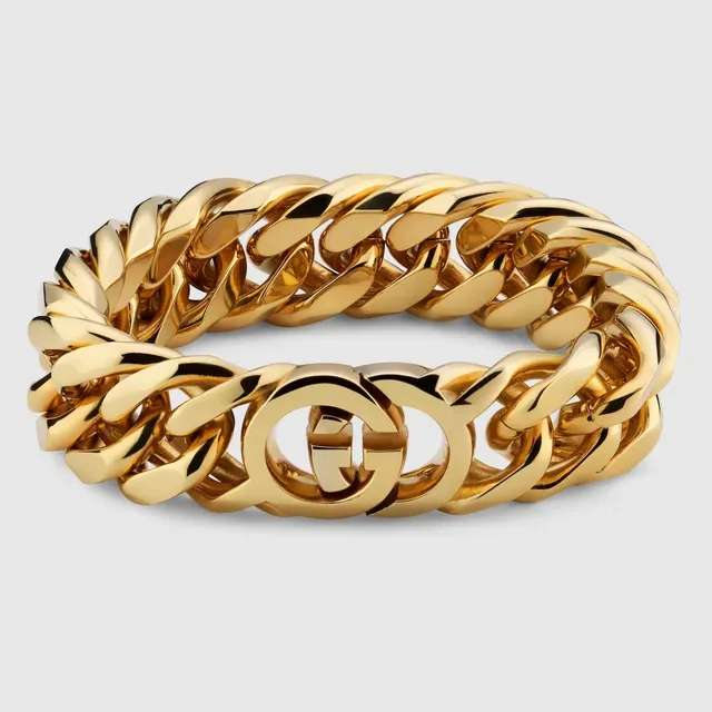 سوارة Gucci سلاسل كيرب-لينك ذهبية متشابكة قفل مزدوج-جي 9
