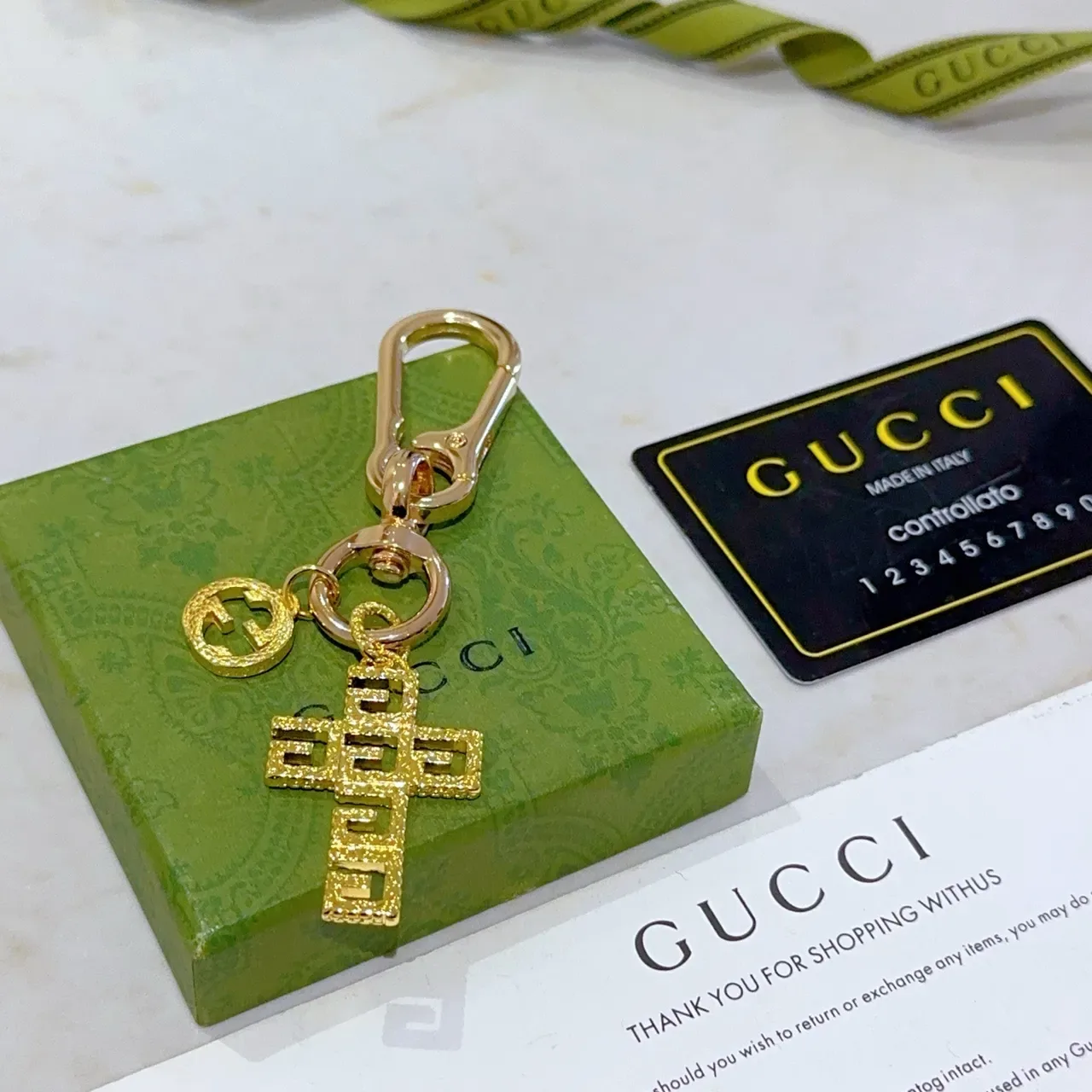 Gucci Or Vert Métal Interlocking G Logo Bracelet 5