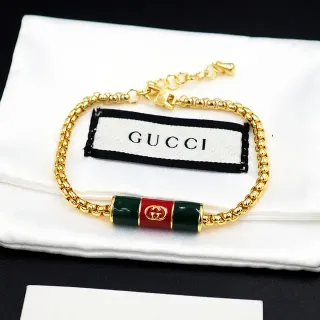 Gucci Gold Red Curb Chain Enamel Cylinder Charm Bracelet