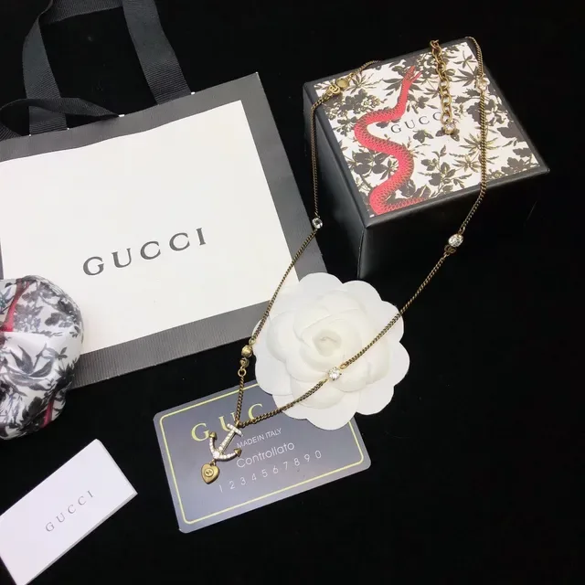 Gucci Gold White Chain Anchor Pendant Necklace 2