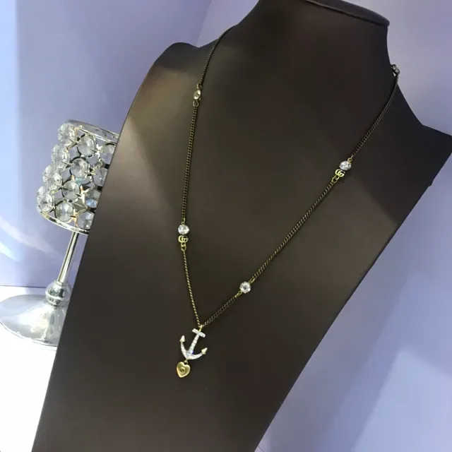 Gucci Gold White Chain Anchor Pendant Necklace 3