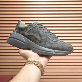 Gucci Gris Beige GG Jacquard Textil Parte Superior Zapatillas Lifestyle Suela Chunky Esculpida de Goma