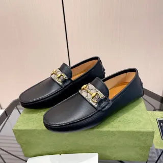 Gucci Horsebit 1955 Black Beige Leather GG Monogram Web Strap Loafer