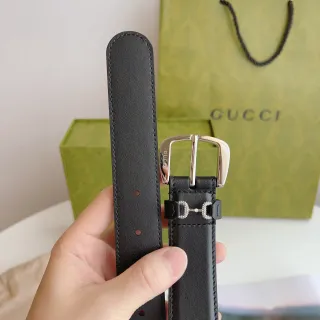 Gucci Horsebit 1955 黑色银色 光滑扣头皮革腰带
