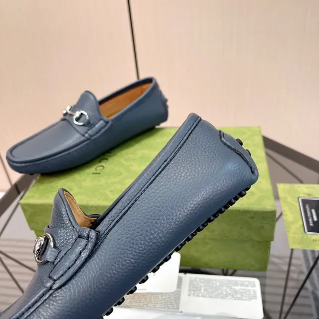 Gucci Horsebit 1955 Blue Pebbled Leather Loafers 5