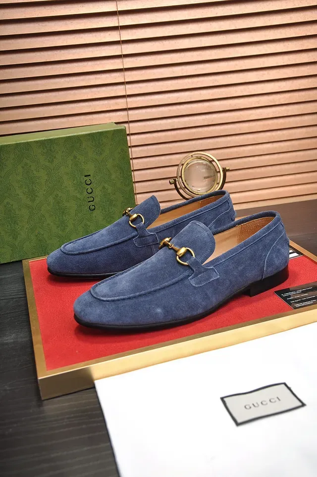 Gucci Horsebit 1955 Blue Suede Loafers 8