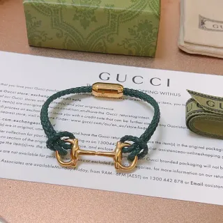 Gucci Horsebit 1955 سوار جلد أخضر متشابك ذهبي اللون