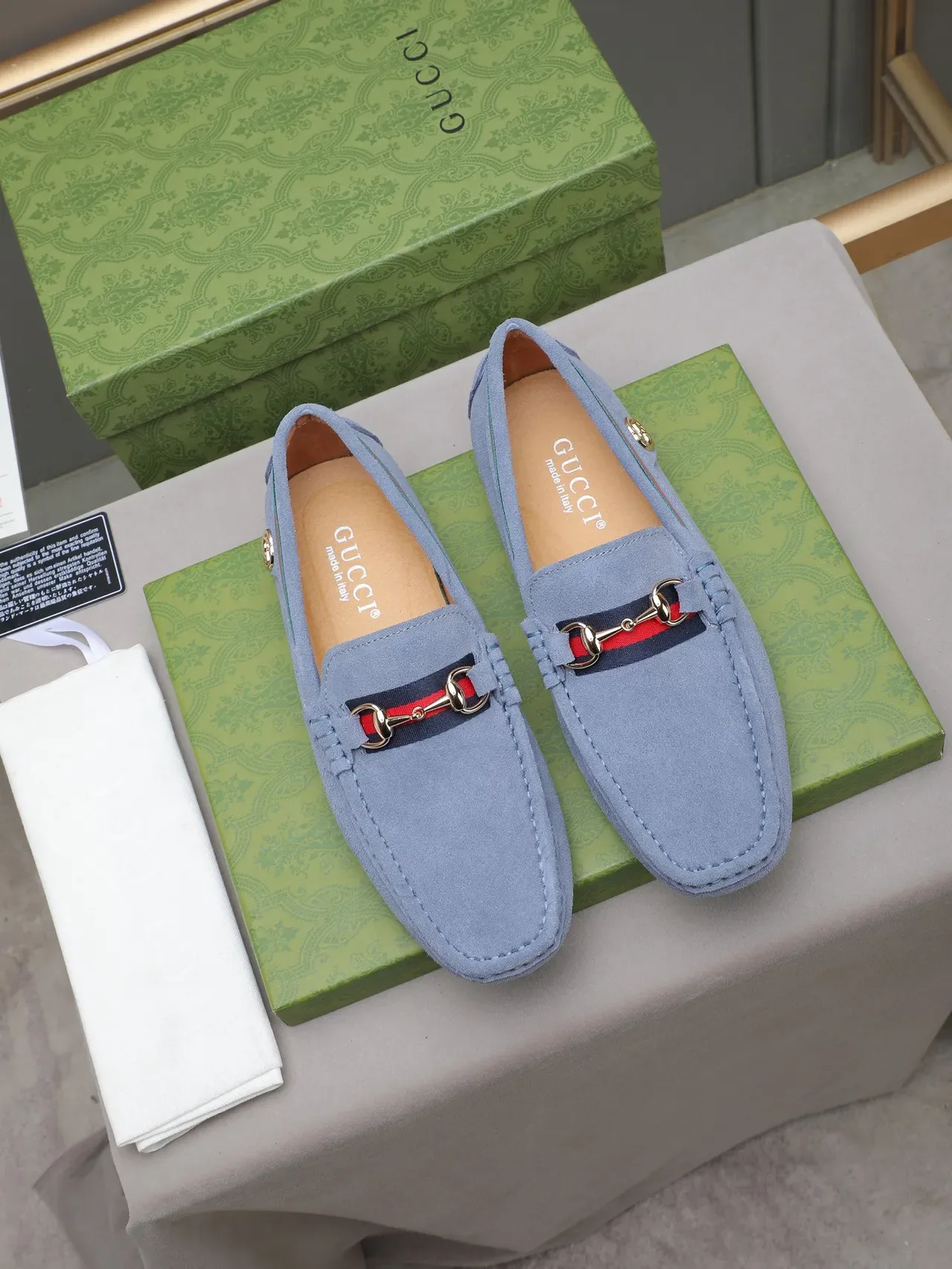 Gucci Horsebit 1955 Light Blue Suede Loafers 2