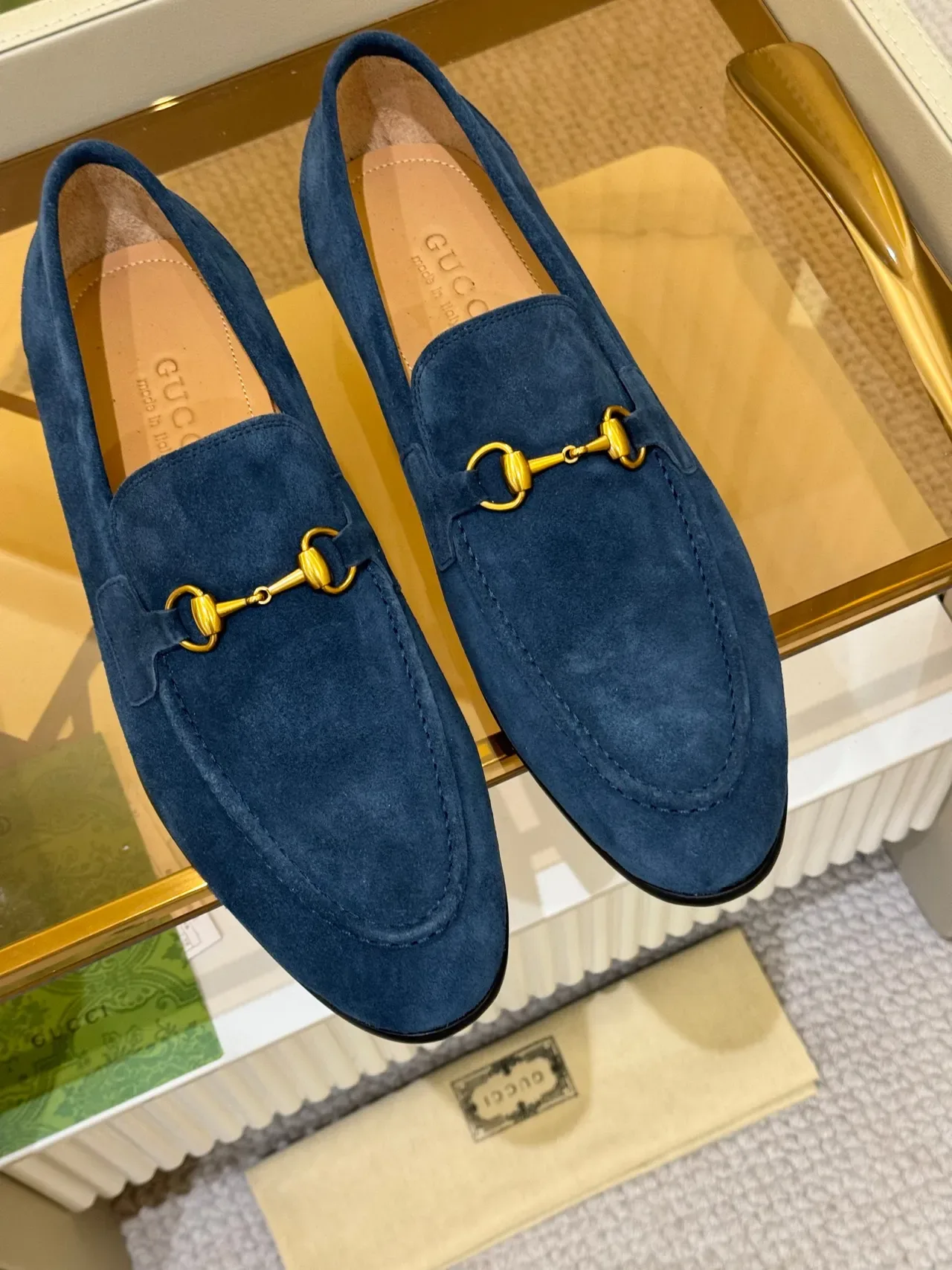 Gucci Horsebit 1955 नेवी गोल्ड सुड हार्डवेयर लोअफर 4