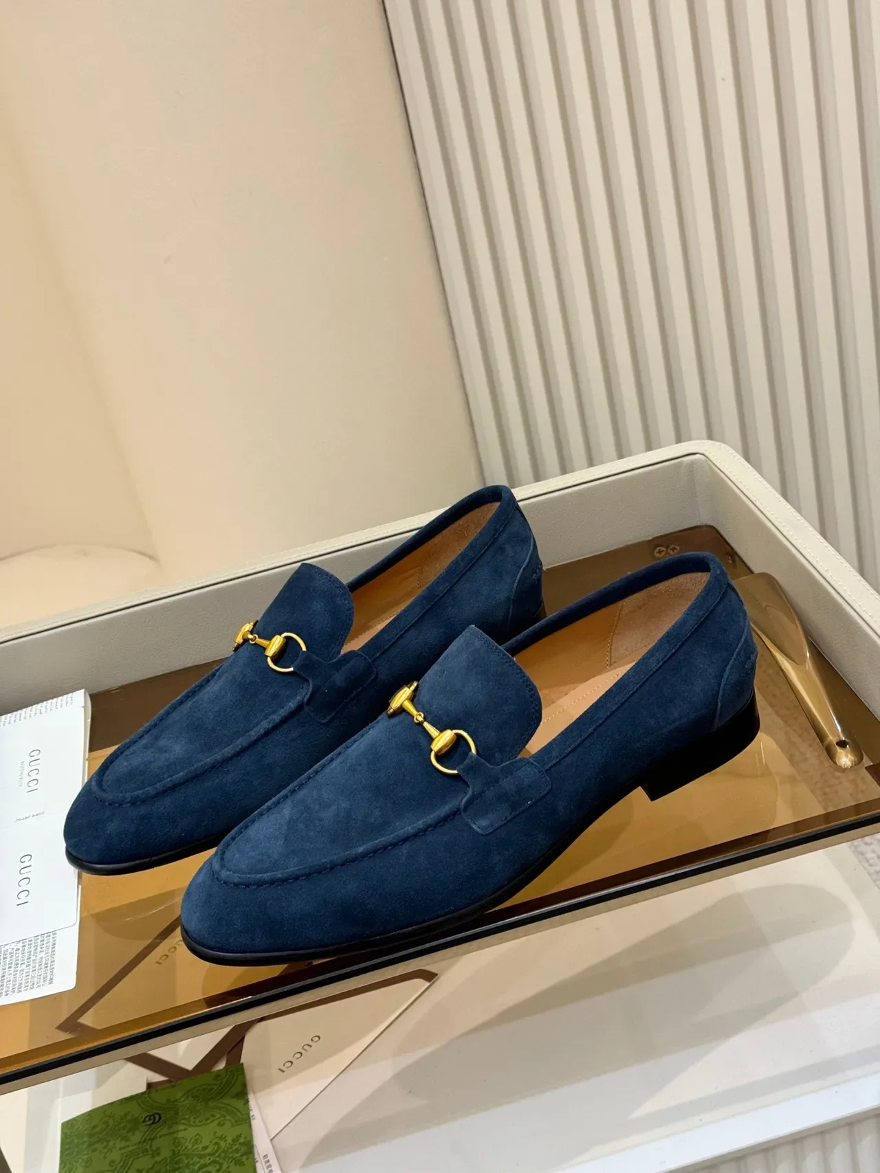 Gucci Horsebit 1955 नेवी गोल्ड सुड हार्डवेयर लोअफर 5