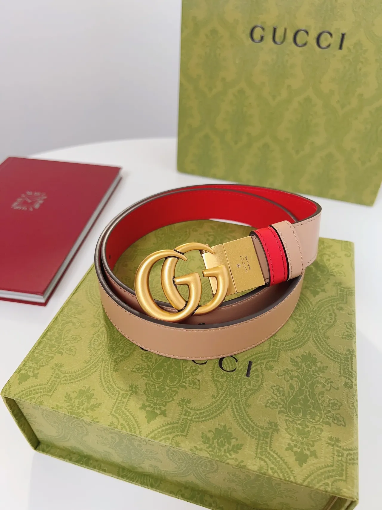 Gucci Horsebit 1955 Reversible Red and Beige Leather Belt 2