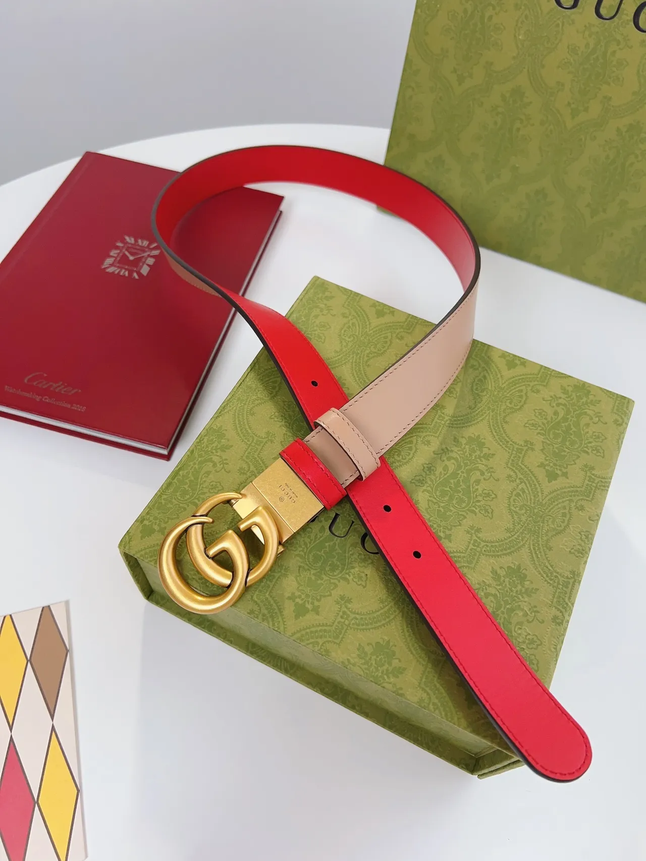Gucci Horsebit 1955 Reversible Red and Beige Leather Belt 6