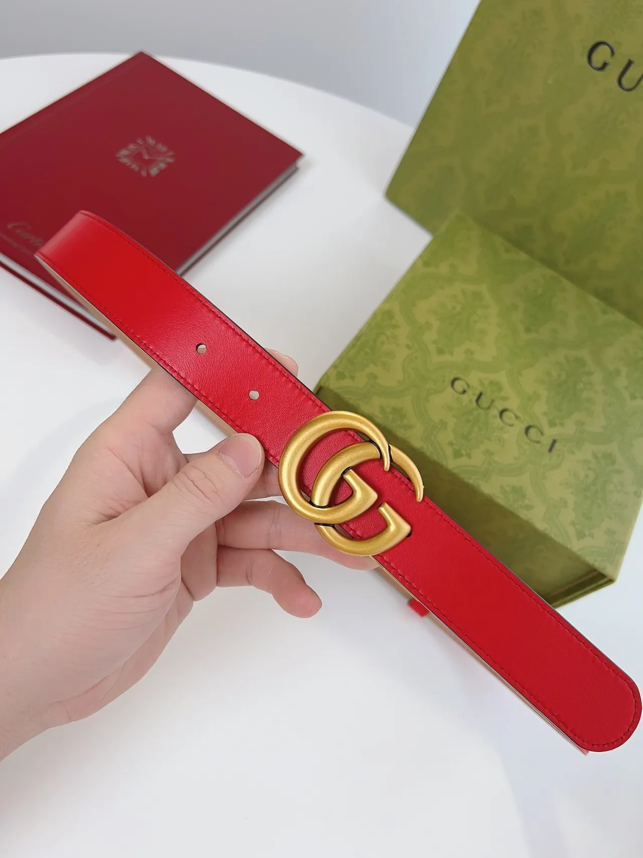 Gucci Horsebit 1955 Reversible Red and Beige Leather Belt 8