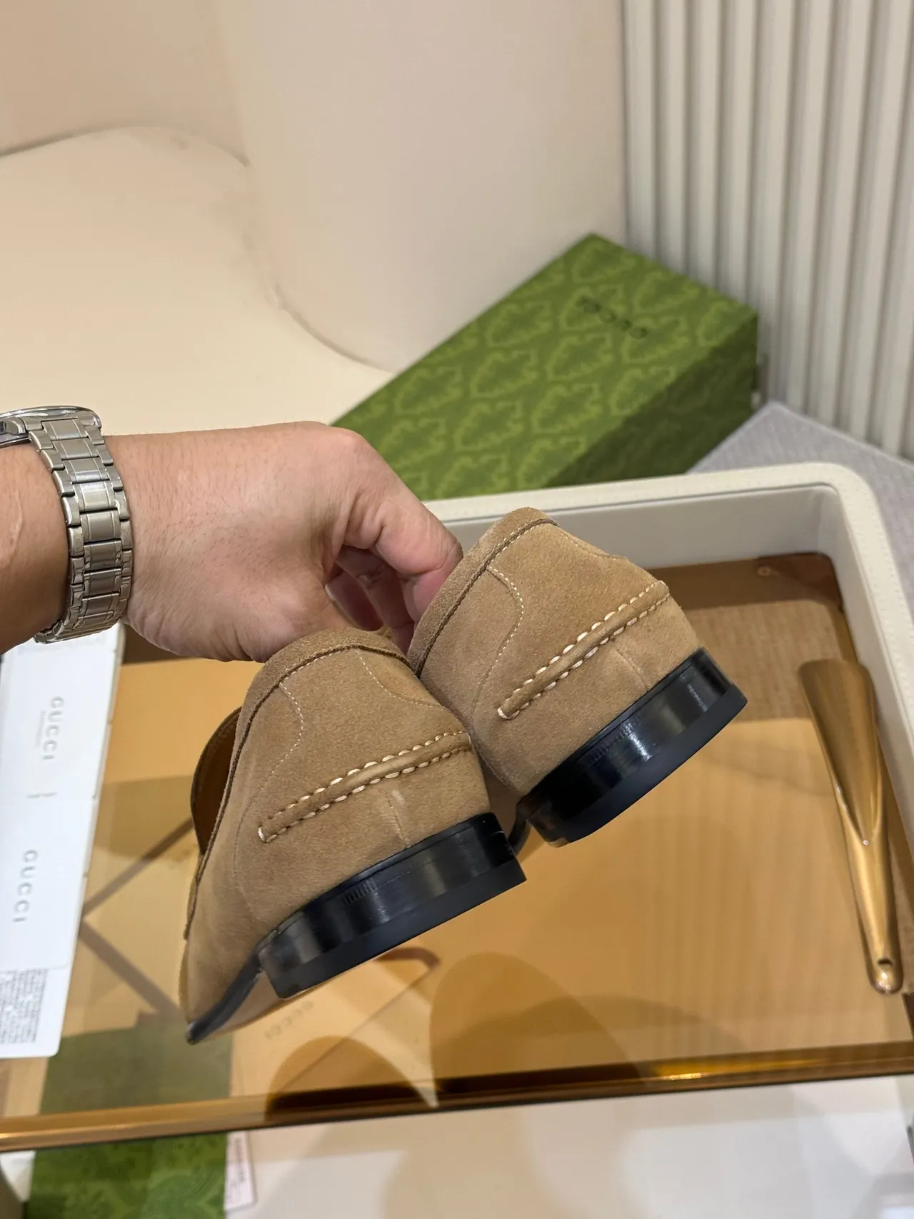 Gucci Horsebit 1955 Mocassins de camurça cor bege 3