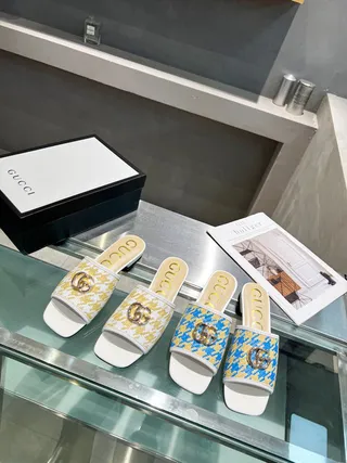 Gucci Horsebit 1955 Yellow and White Woven Slippers 2