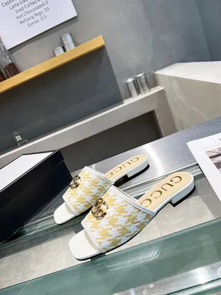 Gucci Horsebit 1955 Yellow and White Woven Slippers 6