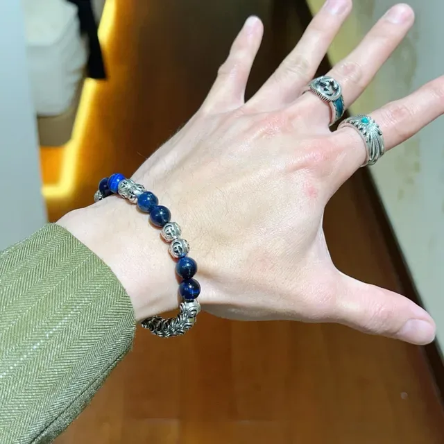 Gucci Interlocking G and Lapis Lazuli Bead Bracelet 8
