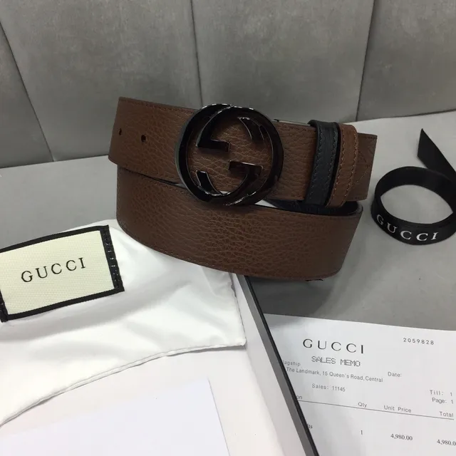 Gucci Interlocking G Belt Ceinture en cuir noir et marron 2